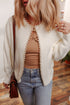 Pearl Trim Open Front Drop Shoulder Knit Cardigan